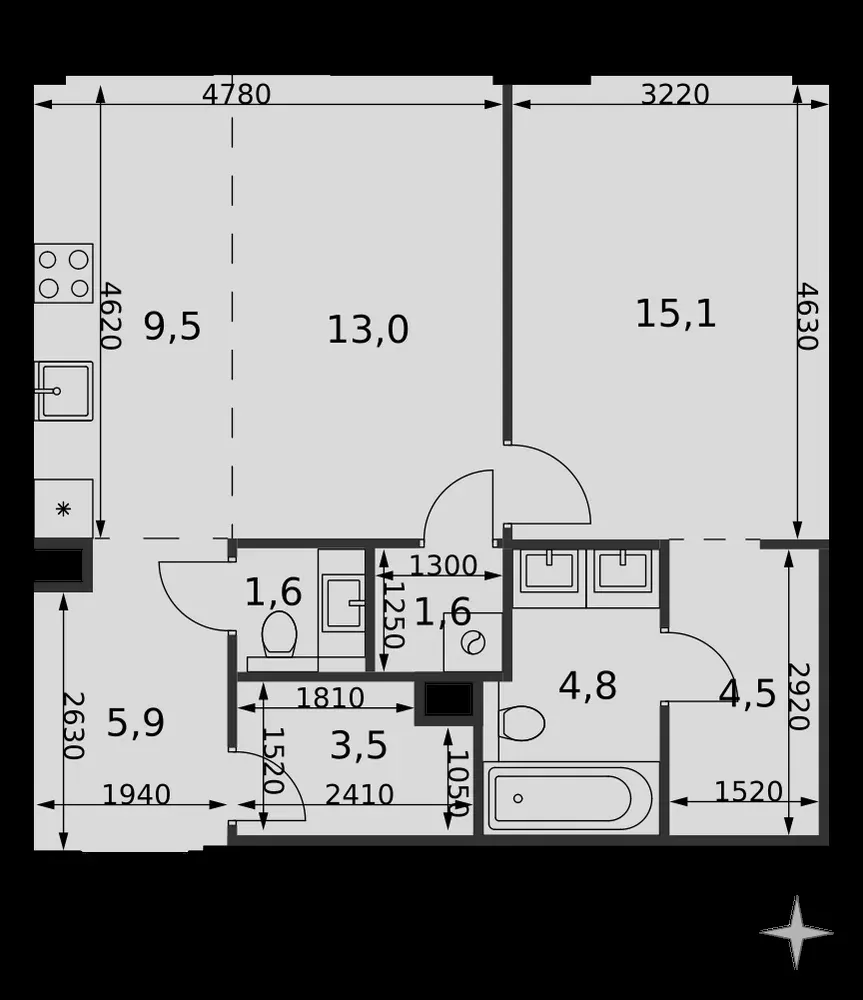 2-комнатная, 59,5 м² — 35 218 764 ₽