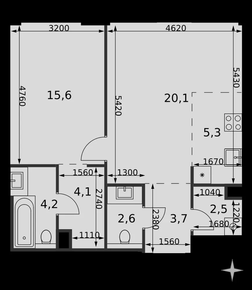 2-комнатная, 58,1 м² — 34 306 423 ₽
