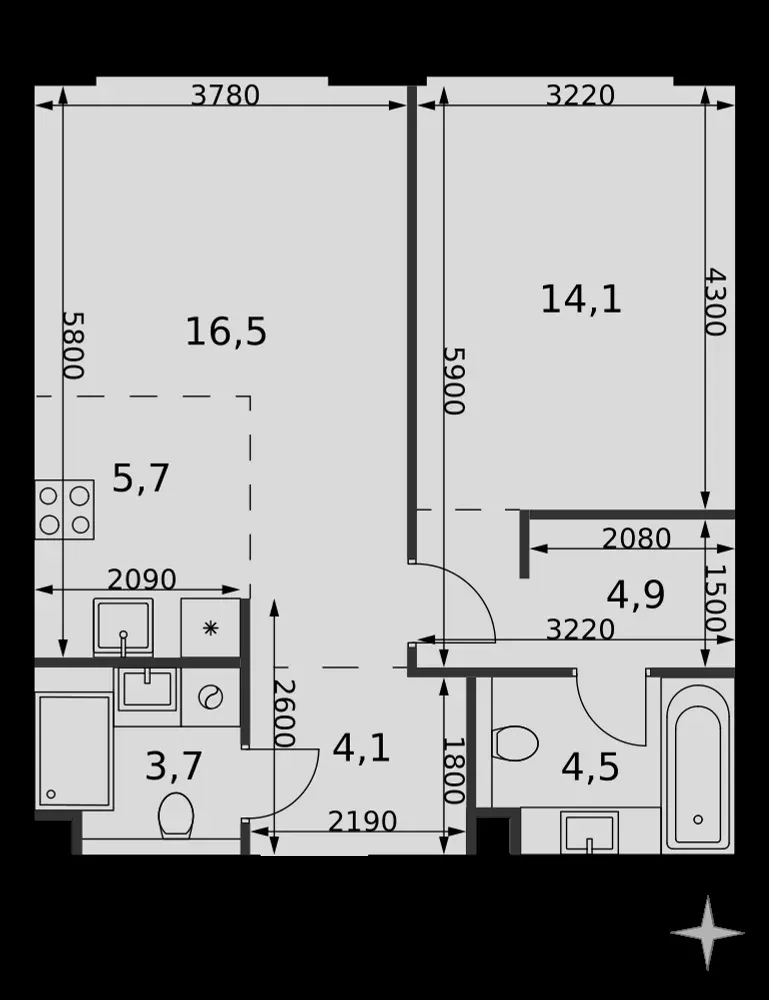 2-комнатная, 53,5 м² — 33 131 052 ₽