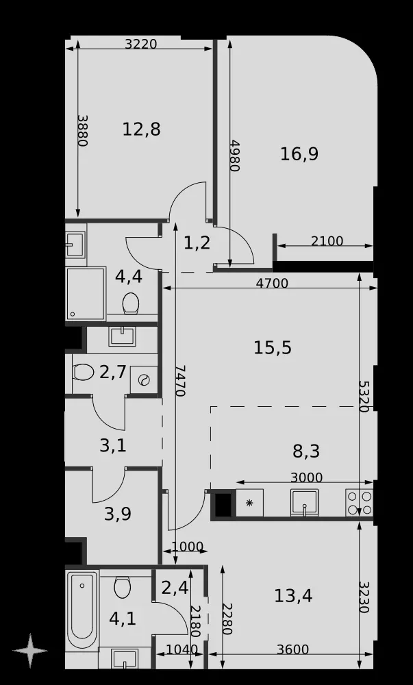 4-комнатная, 88,7 м² — 50 920 009 ₽