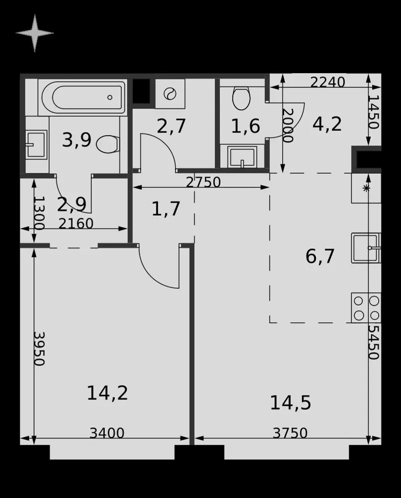 2-комнатная, 52,4 м² — 43 968 840 ₽