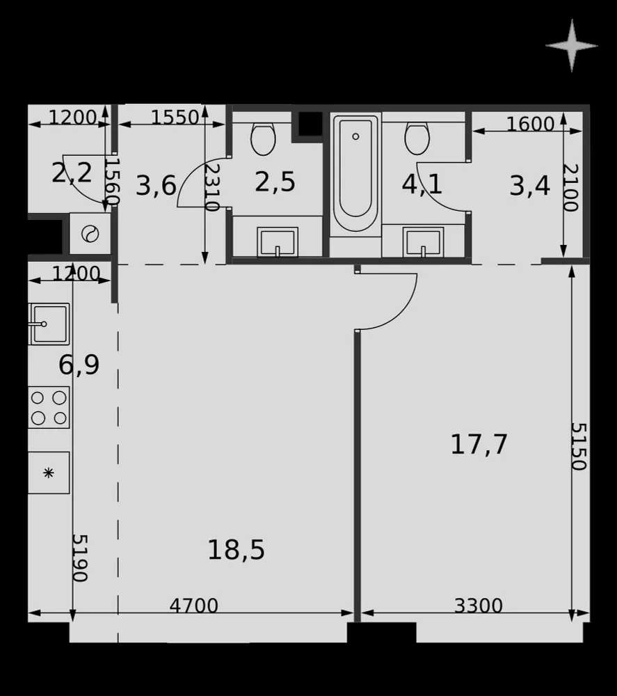 2-комнатная, 58,9 м² — 33 654 989 ₽