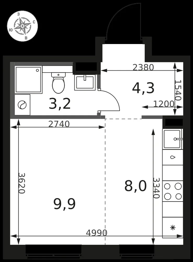 Студия, 25,4 м² — 7 345 629 ₽