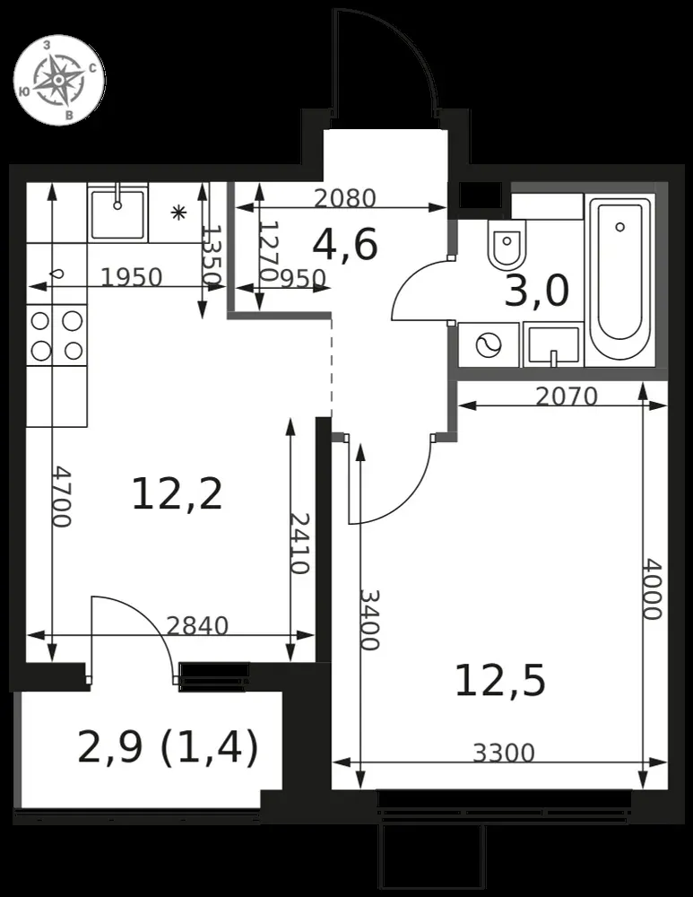 1-комнатная, 33,7 м² — 9 226 555 ₽
