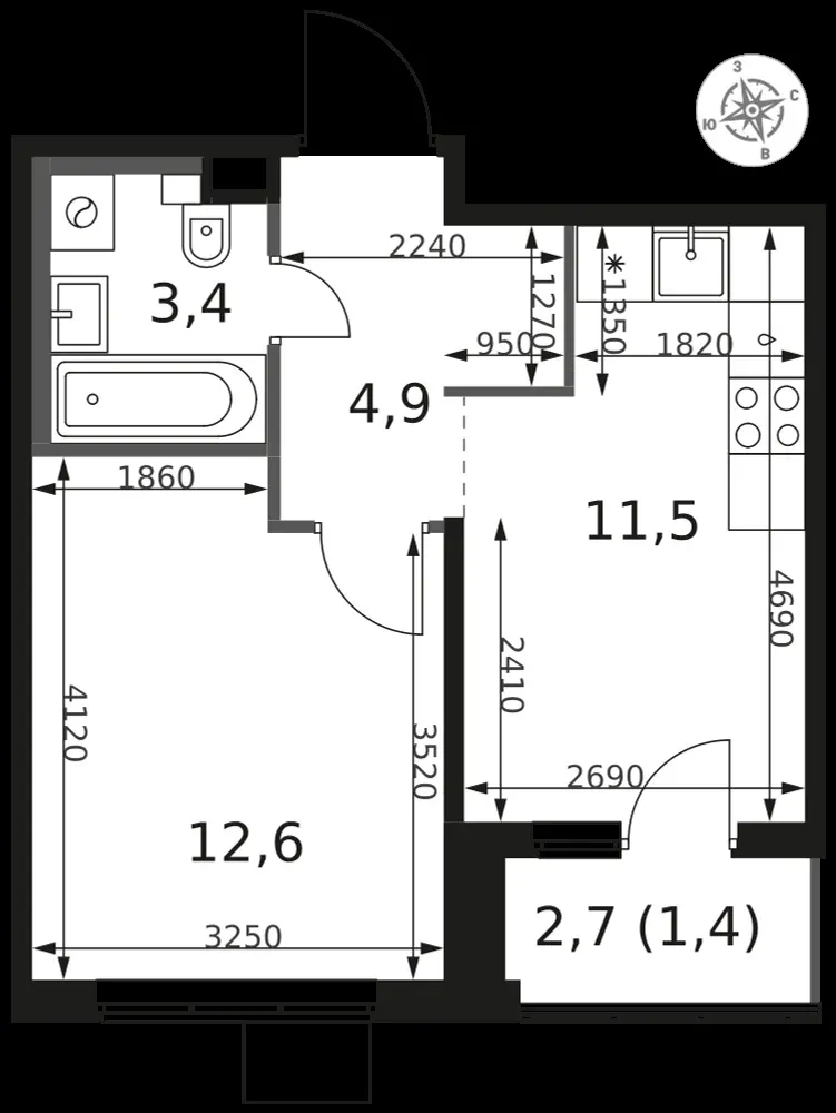 1-комнатная, 33,8 м² — 9 239 568 ₽