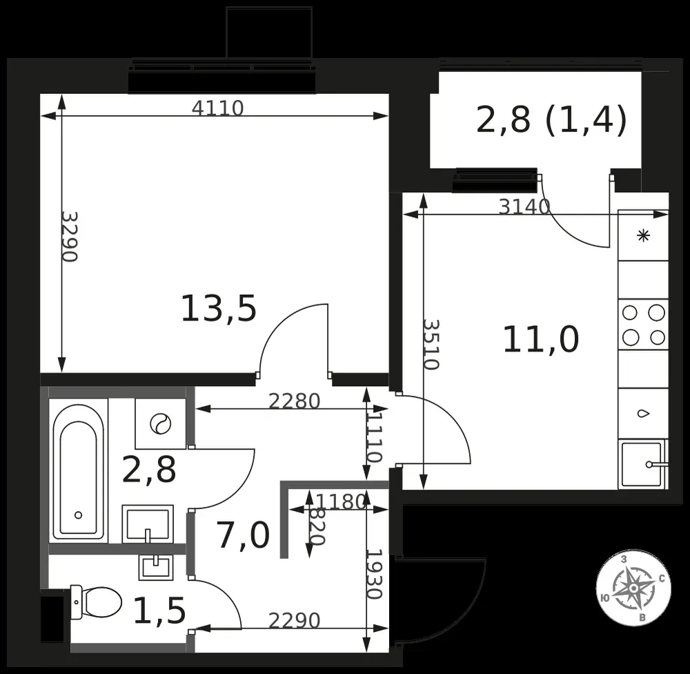 1-комнатная, 37,2 м² — 9 016 982 ₽