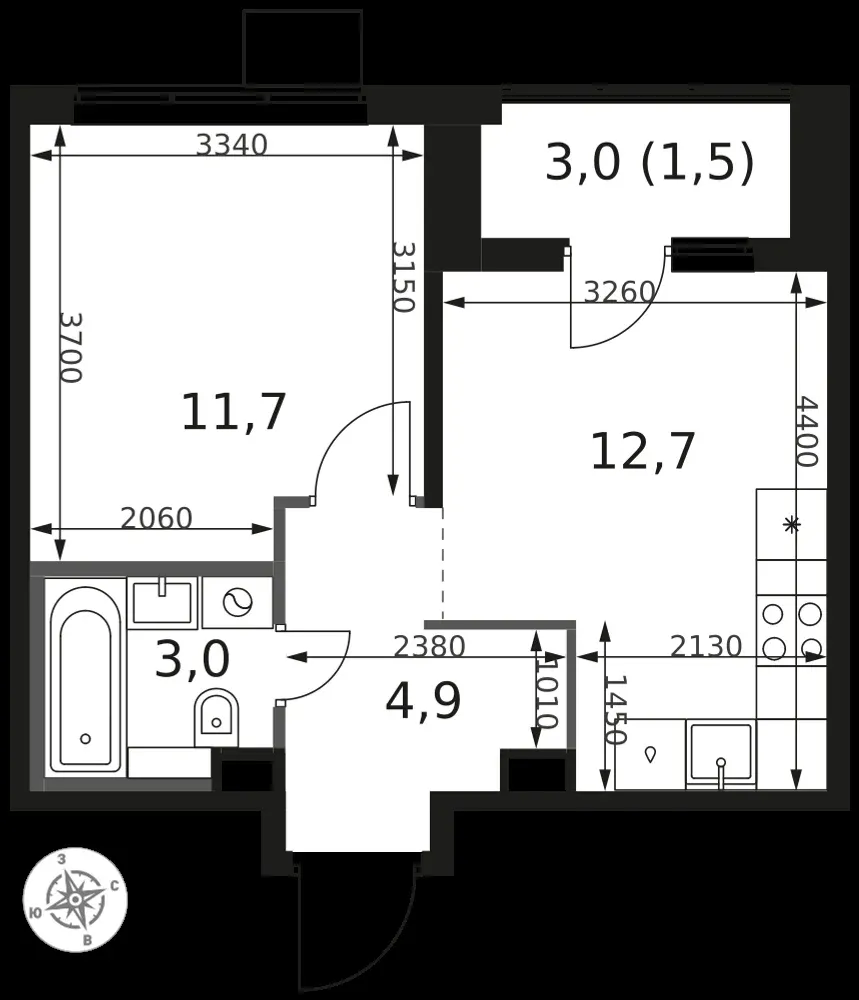 1-комнатная, 33,8 м² — 9 322 885 ₽