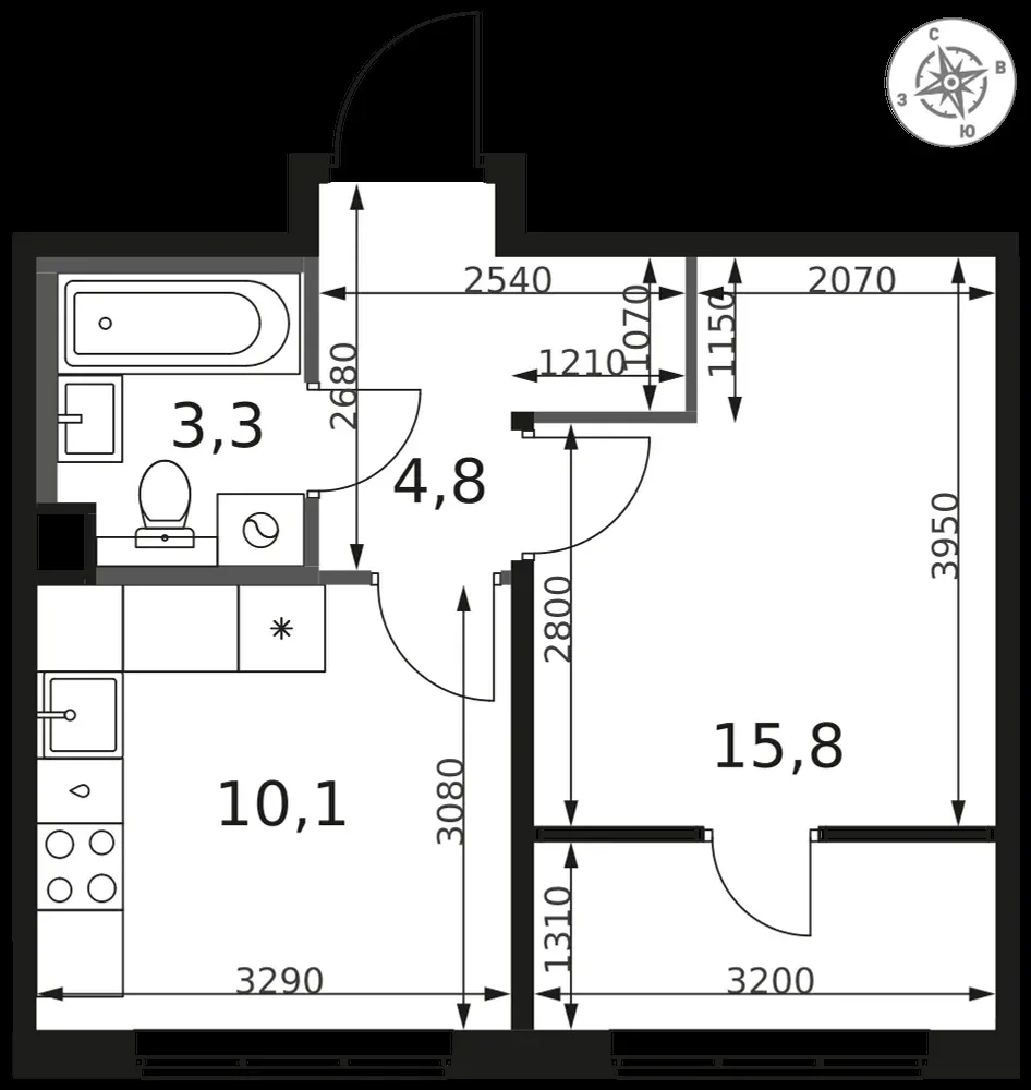 1-комнатная, 34 м² — 9 687 960 ₽
