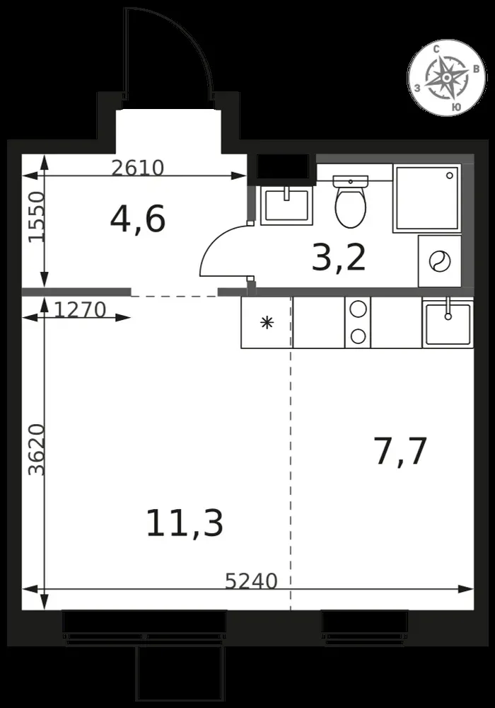 Студия, 26,8 м² — 7 439 894 ₽