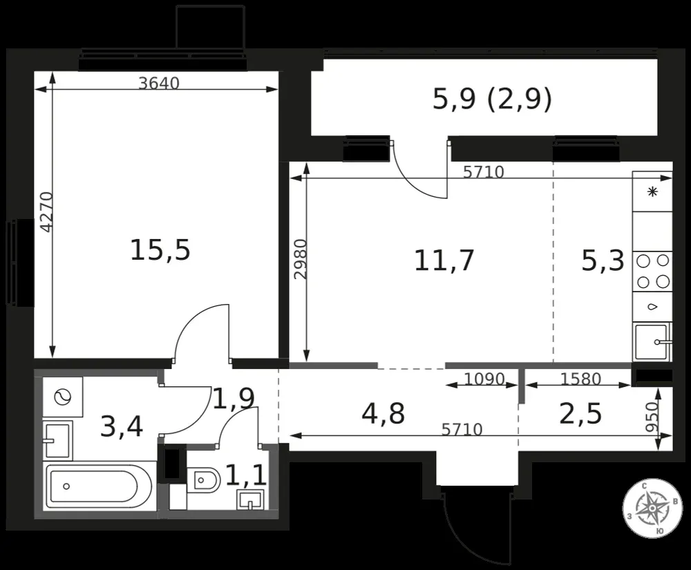 2-комнатная, 49,1 м² — 12 498 945 ₽