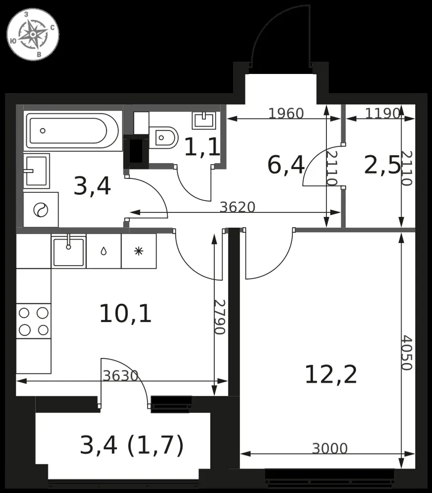 1-комнатная, 37,4 м² — 9 114 530 ₽