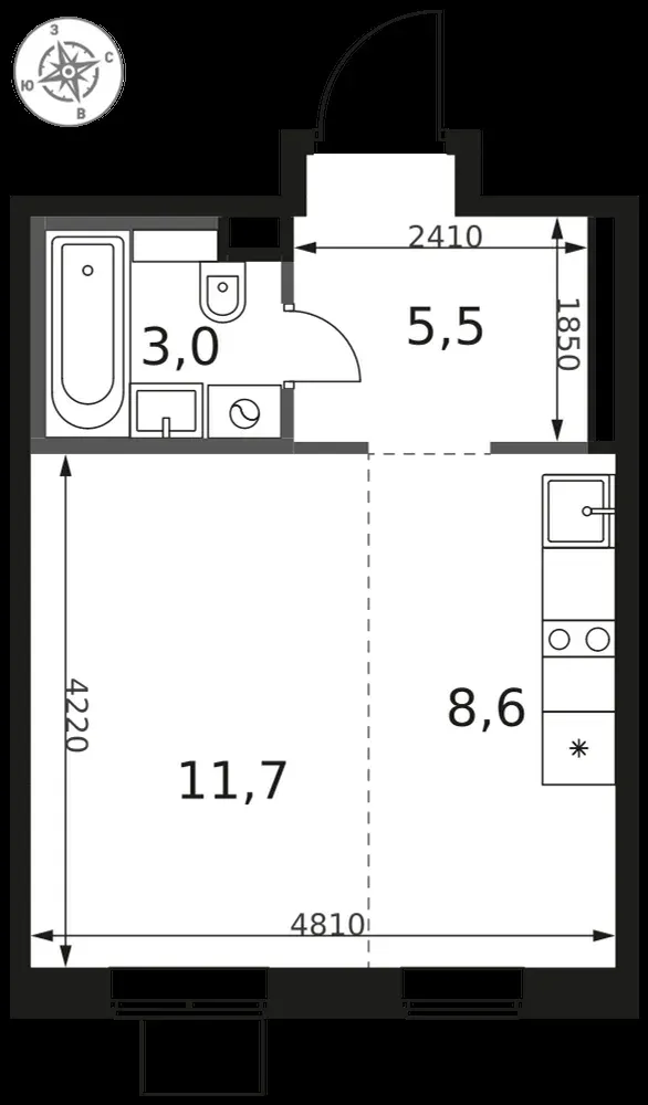 Студия, 28,8 м² — 7 902 230 ₽