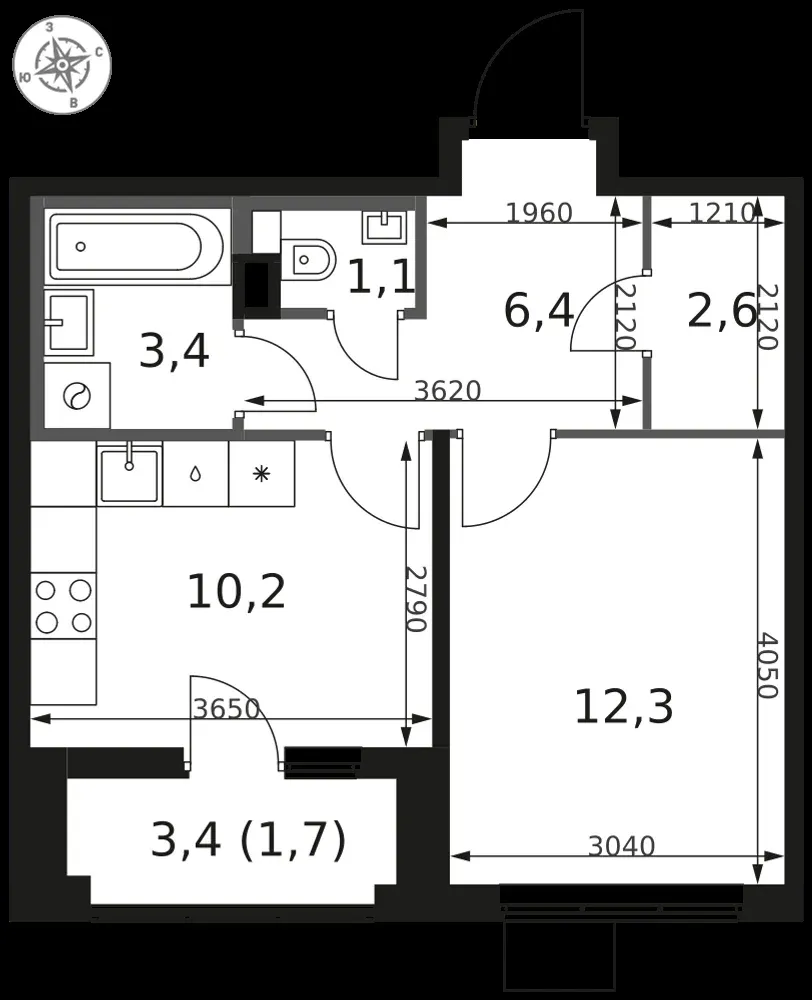 1-комнатная, 37,7 м² — 9 314 388 ₽