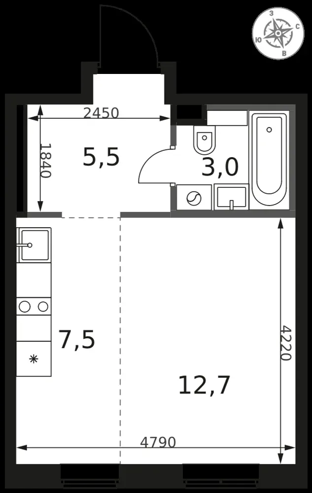 Студия, 28,7 м² — 7 779 766 ₽