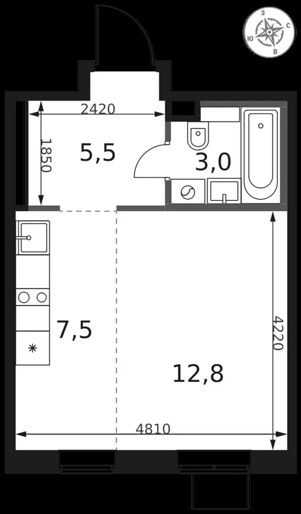 Студия, 28,8 м² — 7 899 754 ₽