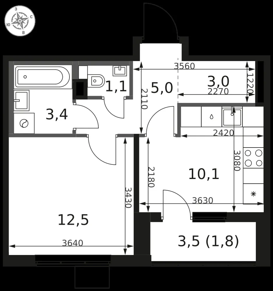 1-комнатная, 36,9 м² — 9 180 277 ₽