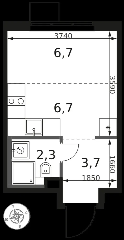 Студия, 19,4 м² — 6 356 604 ₽