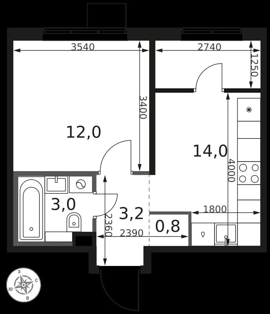 1-комнатная, 33 м² — 9 841 095 ₽
