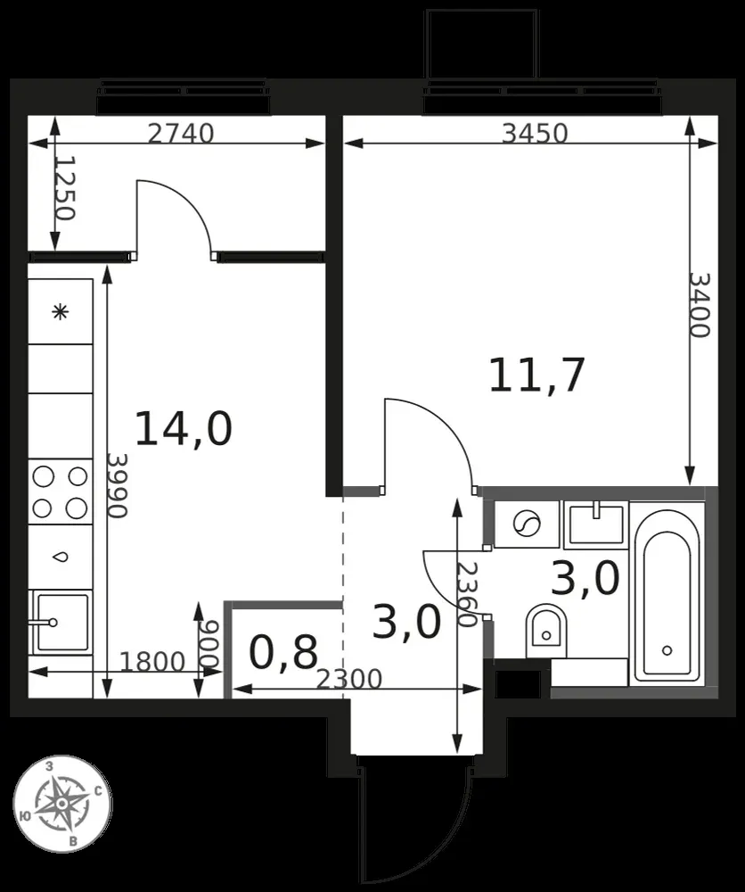 1-комнатная, 32,5 м² — 9 706 613 ₽