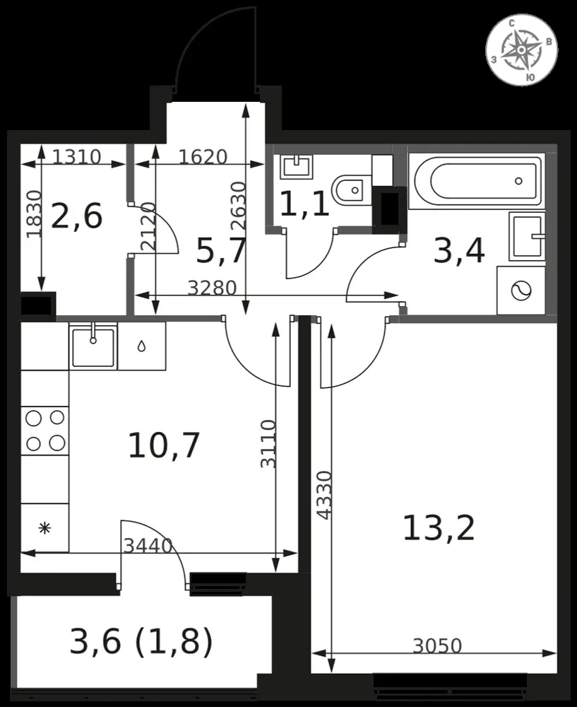 1-комнатная, 38,5 м² — 11 375 595 ₽