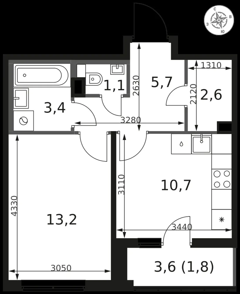 1-комнатная, 38,5 м² — 11 375 595 ₽