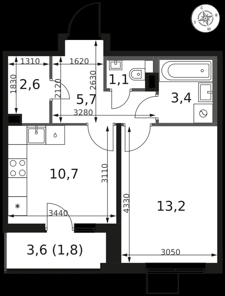 1-комнатная, 38,5 м² — 11 444 895 ₽