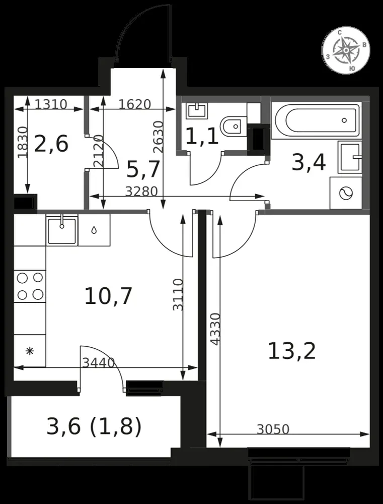 1-комнатная, 38,5 м² — 11 569 635 ₽