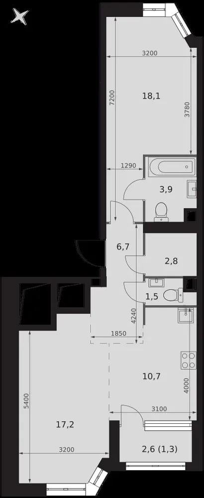 2-комнатная, 62,2 м² — 35 860 788 ₽
