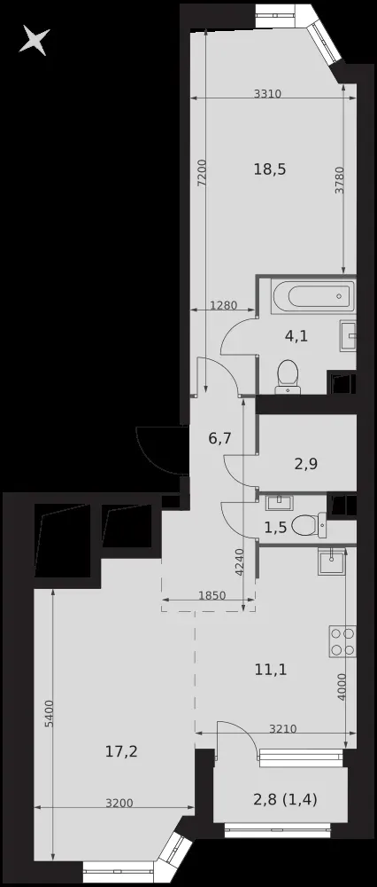 2-комнатная, 63,4 м² — 35 628 771 ₽