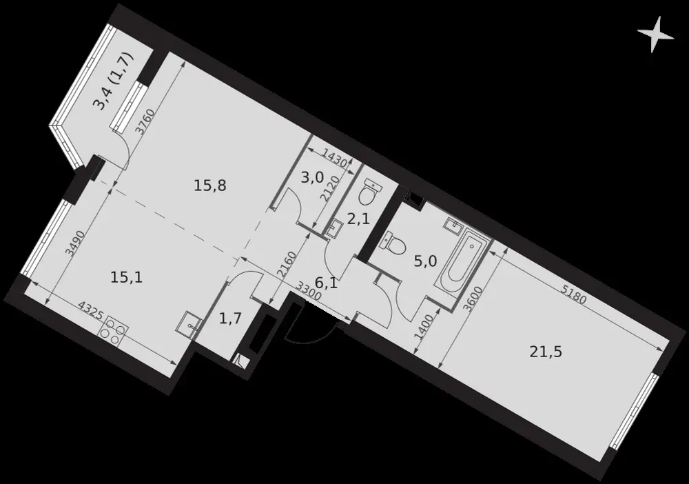 2-комнатная, 72 м² — 41 724 000 ₽