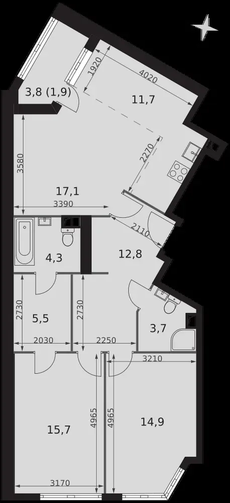 3-комнатная, 87,6 м² — 45 376 625 ₽
