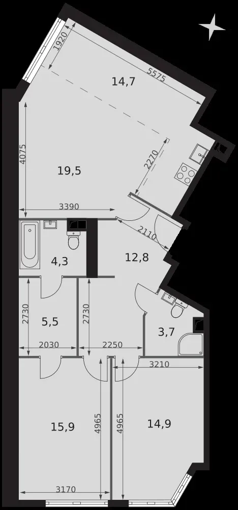 3-комнатная, 91,3 м² — 47 293 217 ₽