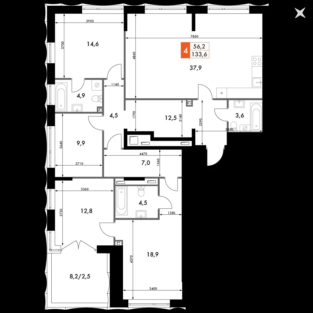 4-комнатная, 133,6 м² — 47 051 889 ₽