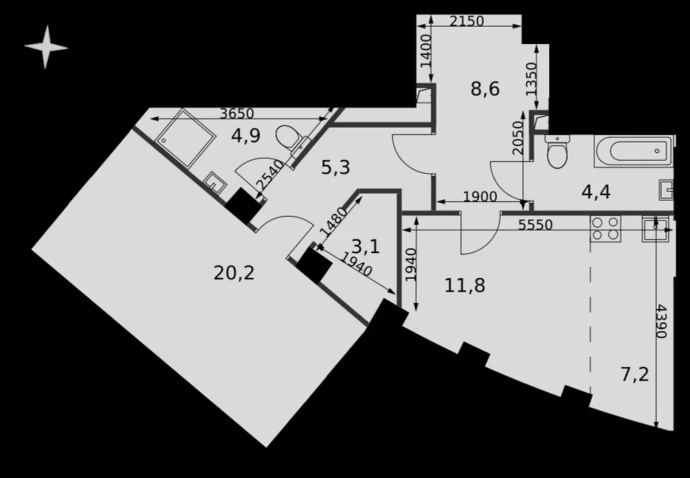 1-комнатная, 65,4 м² — 39 415 010 ₽