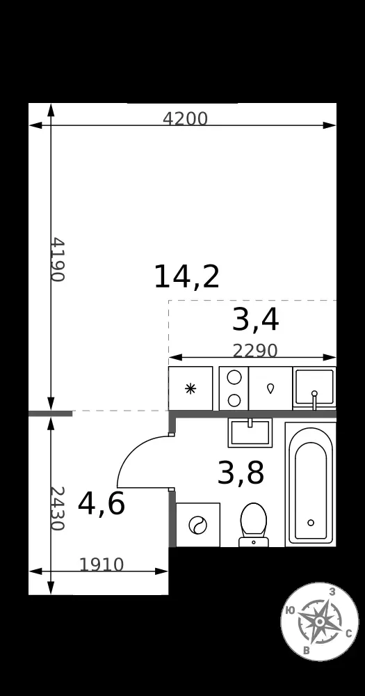Студия, 26 м² — 13 783 770 ₽