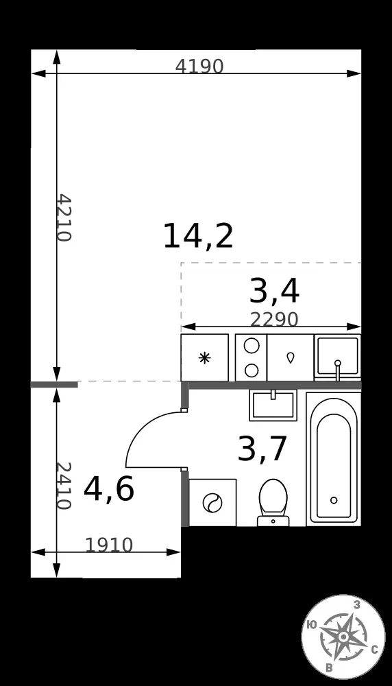 Студия, 25,9 м² — 13 730 756 ₽