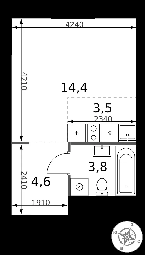 Студия, 26,3 м² — 13 974 768 ₽