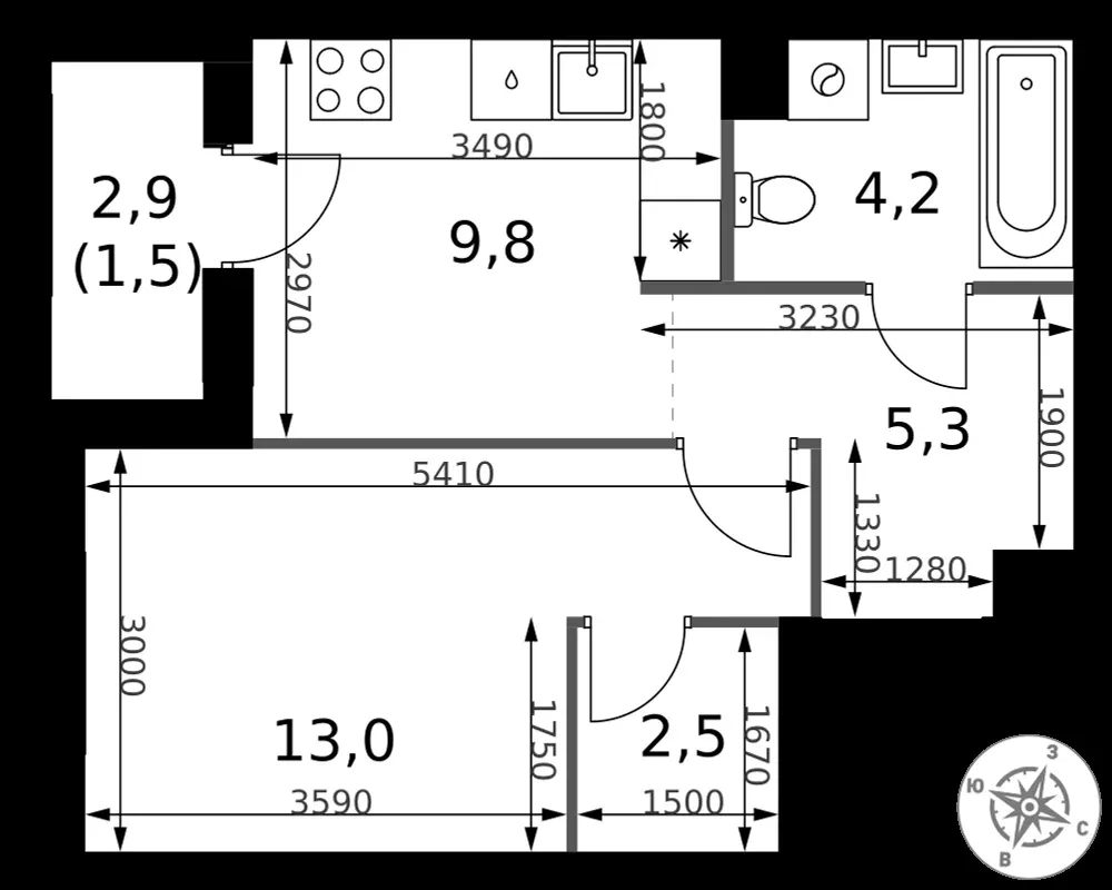 1-комнатная, 36,3 м² — 15 834 496 ₽