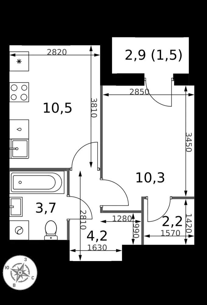 1-комнатная, 32,4 м² — 15 459 206 ₽