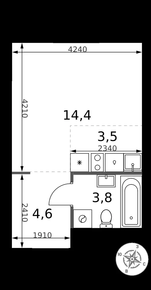 Студия, 26,3 м² — 14 805 585 ₽
