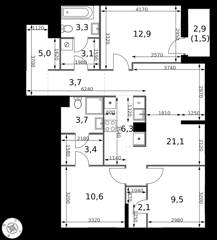 4-комнатная, 86,2 м² — 29 745 379 ₽