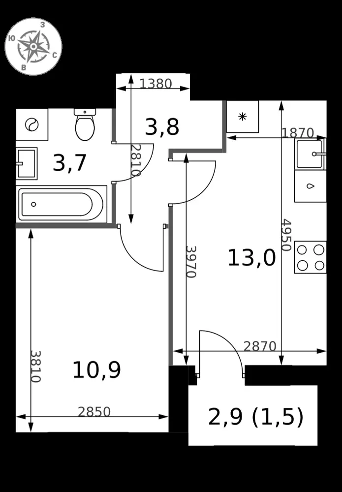 1-комнатная, 32,9 м² — 16 050 989 ₽