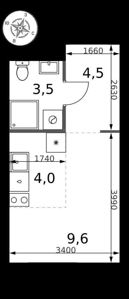Студия, 21,6 м² — 13 628 628 ₽