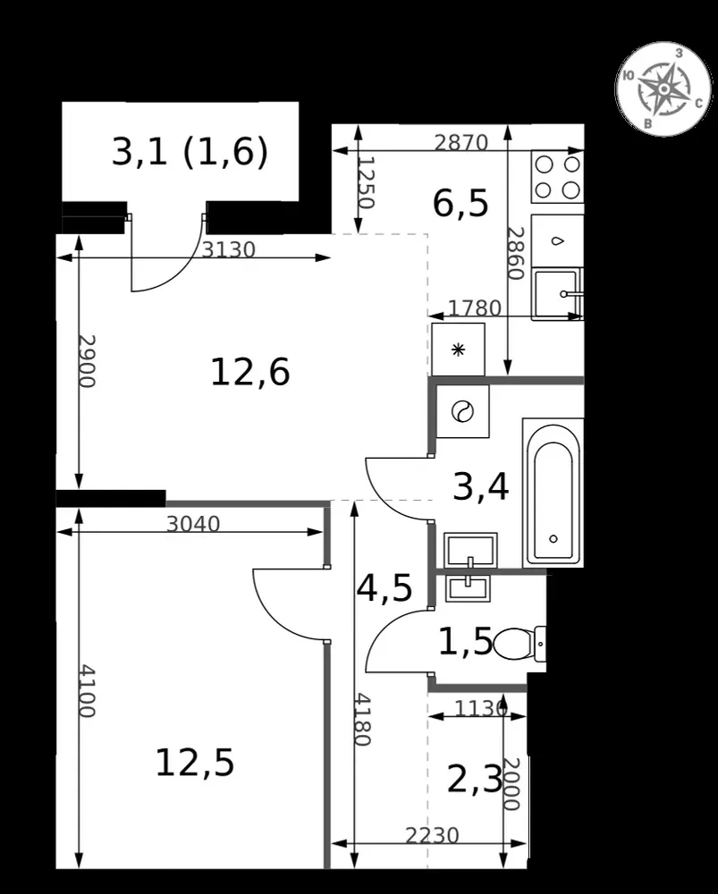 2-комнатная, 44,9 м² — 18 920 950 ₽