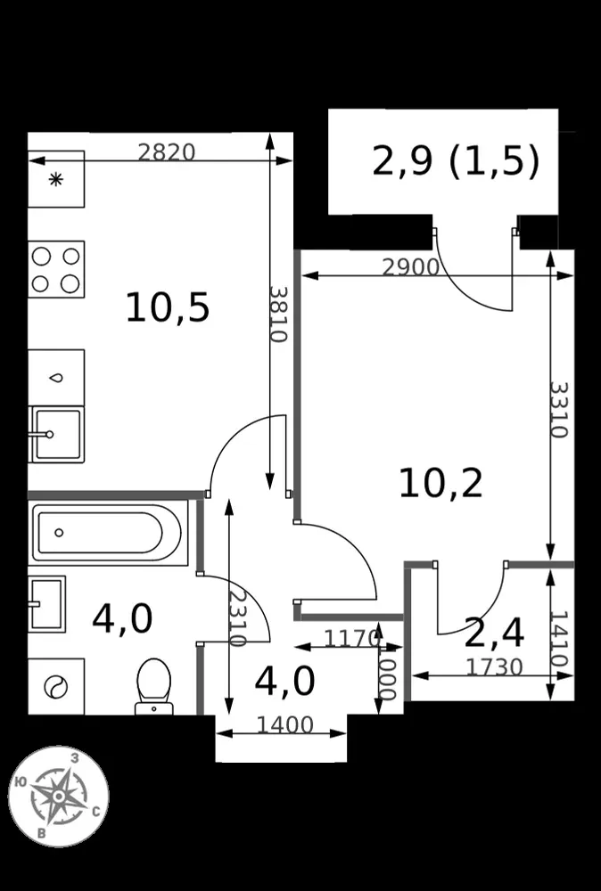 1-комнатная, 32,6 м² — 15 583 322 ₽