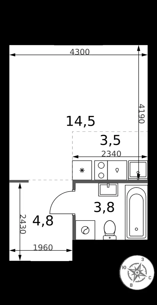 Студия, 26,6 м² — 14 985 243 ₽