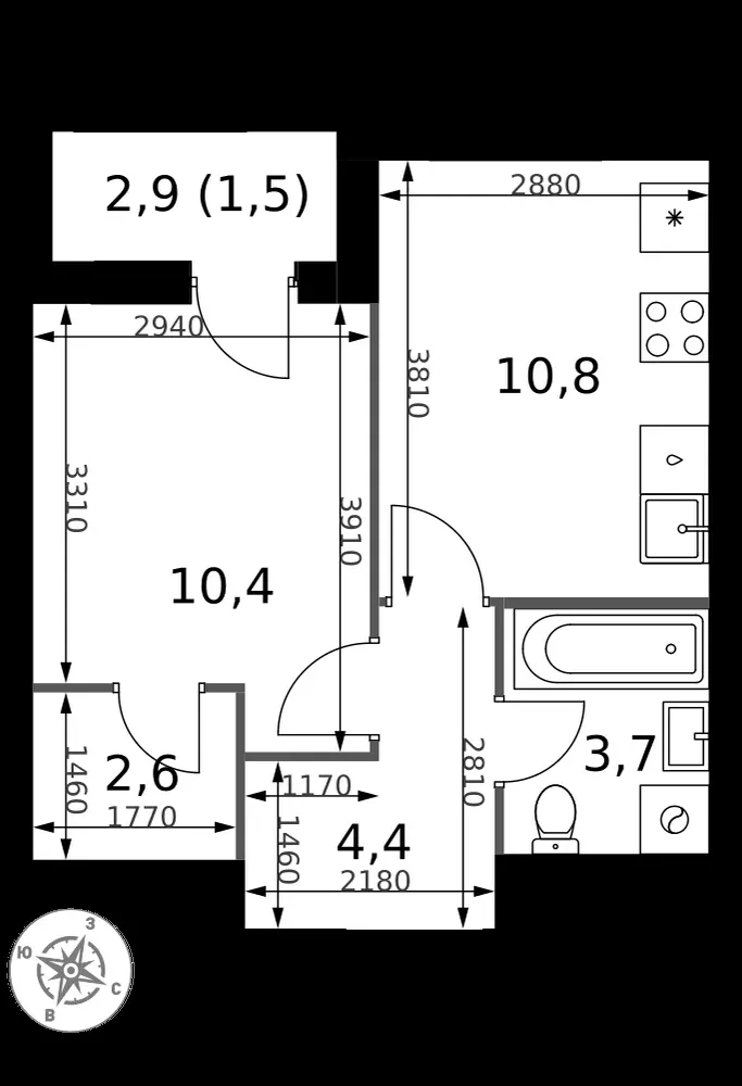 1-комнатная, 33,4 м² — 15 965 734 ₽