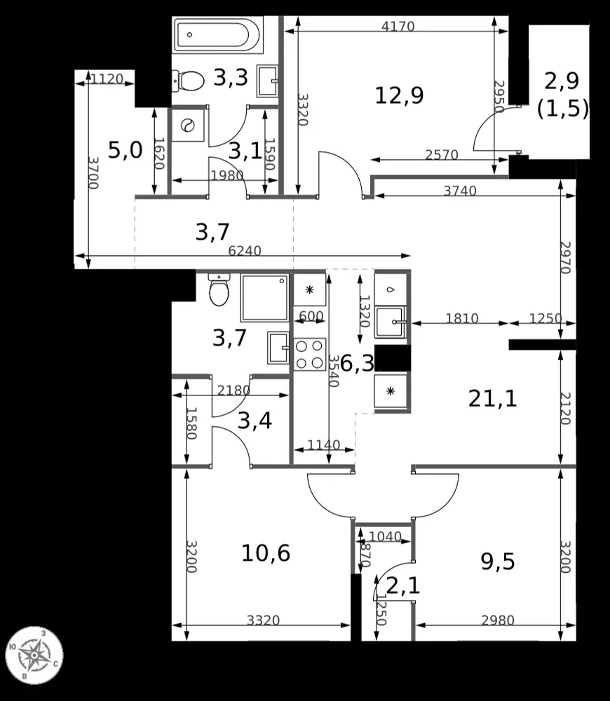 4-комнатная, 86,2 м² — 29 785 893 ₽