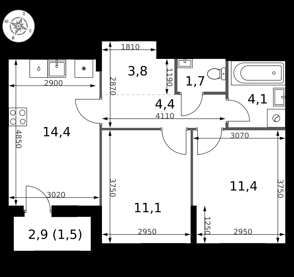 2-комнатная, 52,4 м² — 19 914 201 ₽