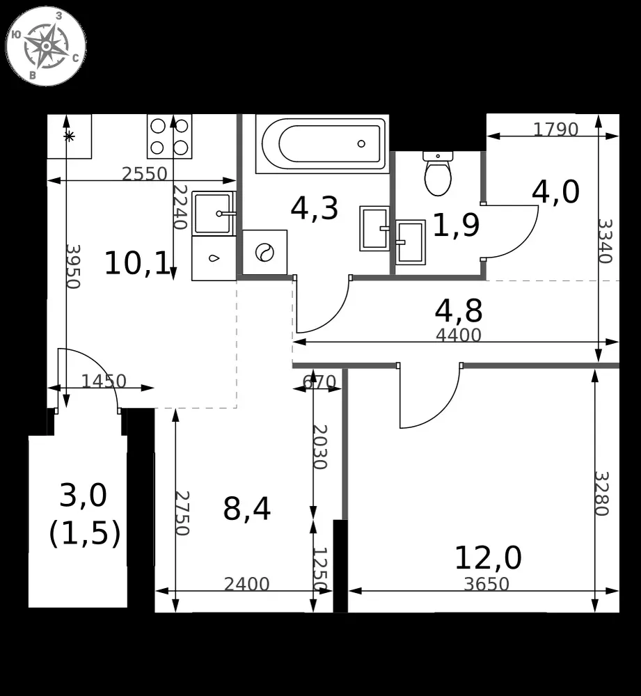 2-комнатная, 47 м² — 19 377 348 ₽